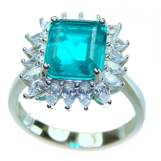 7.6 ctw Colombian Emerald .925 Sterling Silver handcrafted Statement Ring size 7 1/2