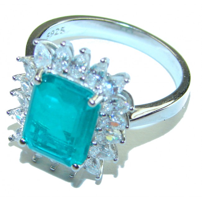 7.6 ctw Colombian Emerald .925 Sterling Silver handcrafted Statement Ring size 7 1/2