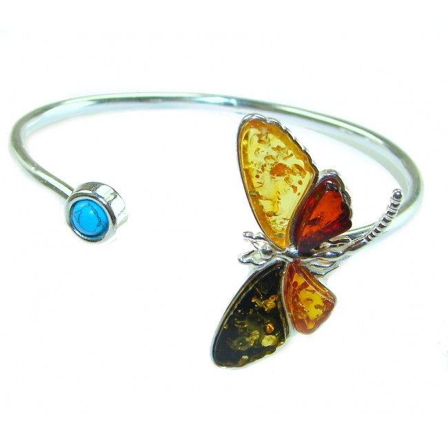 Golden Butterfly Genuine Baltic Amber .925 Sterling Silver handamde Bracelet