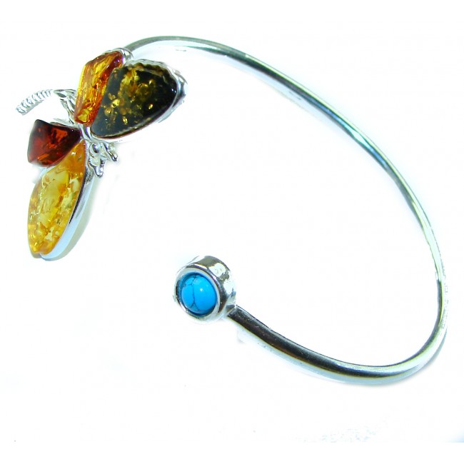 Golden Butterfly Genuine Baltic Amber .925 Sterling Silver handamde Bracelet