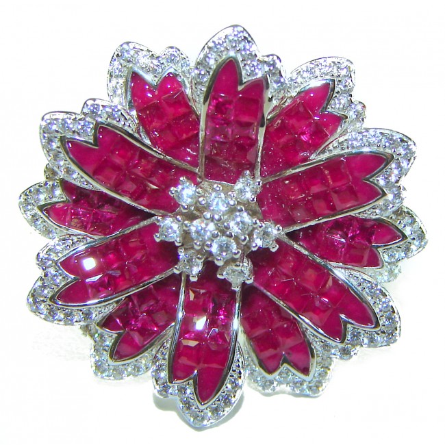 Luxurious Red Flower 9.1 carat Ruby .925 Sterling Silver handcrafted Ring size 6 1/4