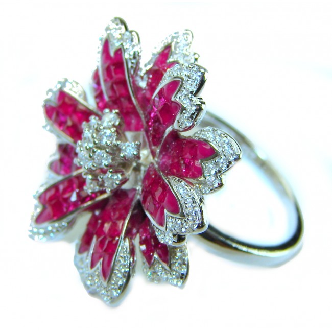 Luxurious Red Flower 9.1 carat Ruby .925 Sterling Silver handcrafted Ring size 6 1/4