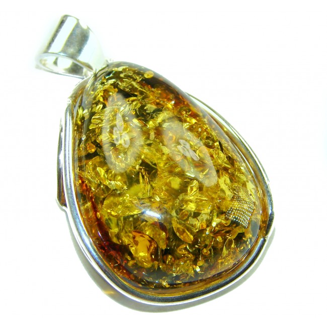 Large Honay Drop authentic Baltic Amber .925 Sterling Silver beautifully handcrafted Pendant