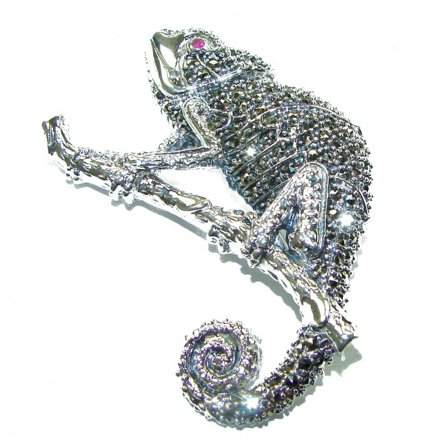 Spectacular Big Chameleon Lizard Marcasite .925 Sterling Silver handmade Brooch