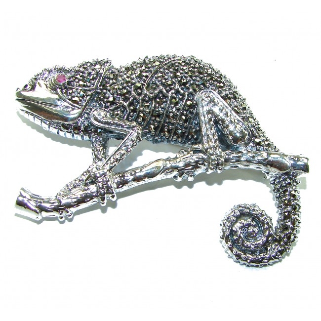 Spectacular Big Chameleon Lizard Marcasite .925 Sterling Silver handmade Brooch