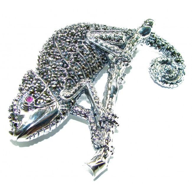 Spectacular Big Chameleon Lizard Marcasite .925 Sterling Silver handmade Brooch