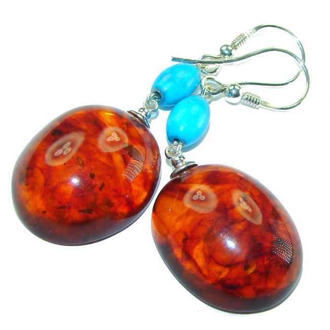 Baltic Polish Amber Turquoise .925 Sterling Silver Earrings