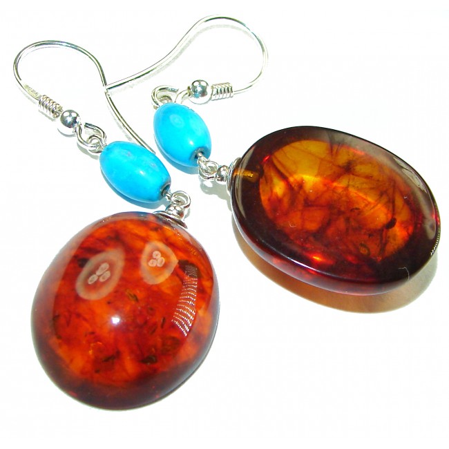 Baltic Polish Amber Turquoise .925 Sterling Silver Earrings