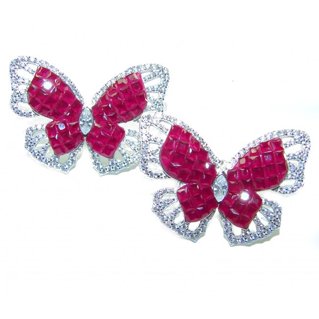 Real Beauty 11.2 carat natural Ruby Butterflies .925 Sterling Silver handcrafted earrings