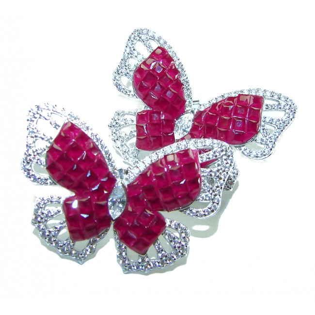 Real Beauty 11.2 carat natural Ruby Butterflies .925 Sterling Silver handcrafted earrings