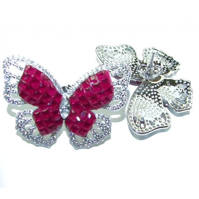 Real Beauty 11.2 carat natural Ruby Butterflies .925 Sterling Silver handcrafted earrings