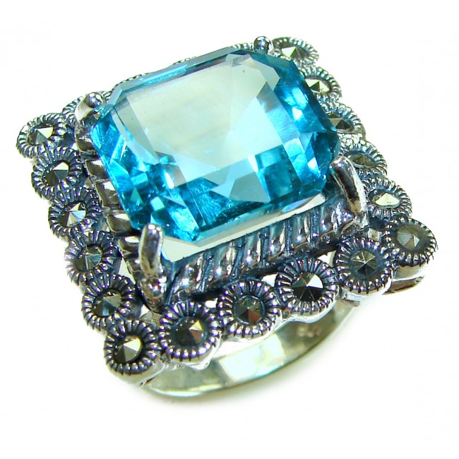 Divine Beauty 14.5 carat Swiss Blue Topaz .925 Sterling Silver Handcrafted Ring size 8 3/4