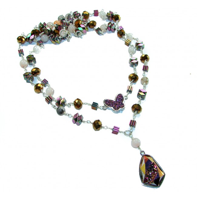 18 inches long Exotic glow Titanium Druzy .925 Sterling Silver handmade Necklace