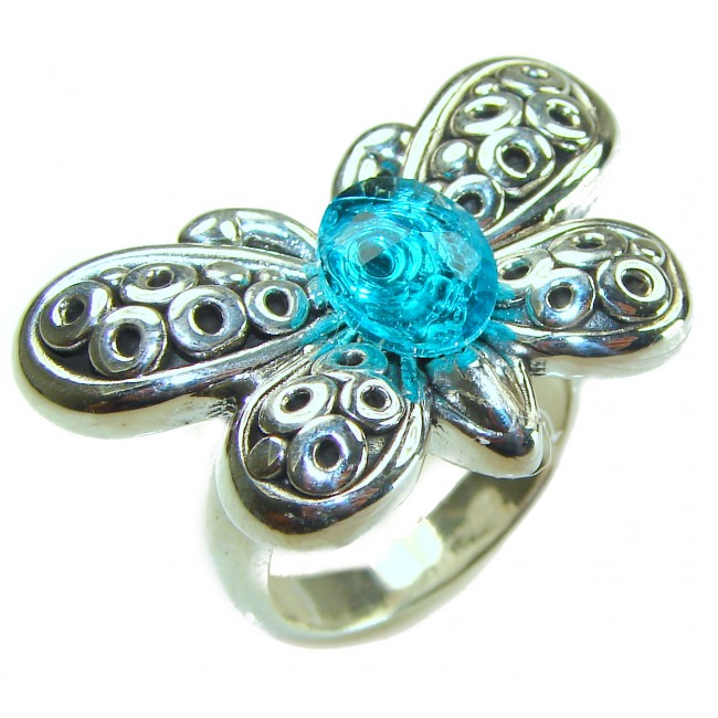 4.5 carat Fancy Butterfly Swiss Blue Topaz .925 Sterling Silver handmade Ring size 8 1/4