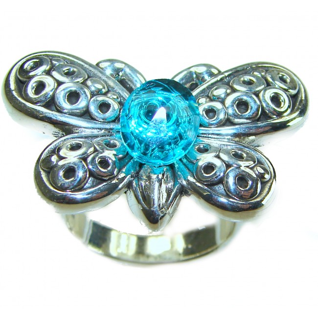 4.5 carat Fancy Butterfly Swiss Blue Topaz .925 Sterling Silver handmade Ring size 8 1/4