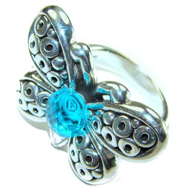 4.5 carat Fancy Butterfly Swiss Blue Topaz .925 Sterling Silver handmade Ring size 8 1/4