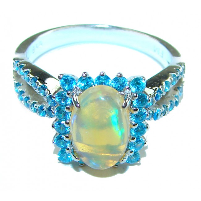 Mesmerizing Golden Energy 7.2 carat Fire Ethiopian Opal .925 Sterling Silver handmade ring 9 3/4