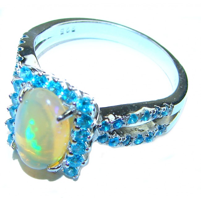 Mesmerizing Golden Energy 7.2 carat Fire Ethiopian Opal .925 Sterling Silver handmade ring 9 3/4