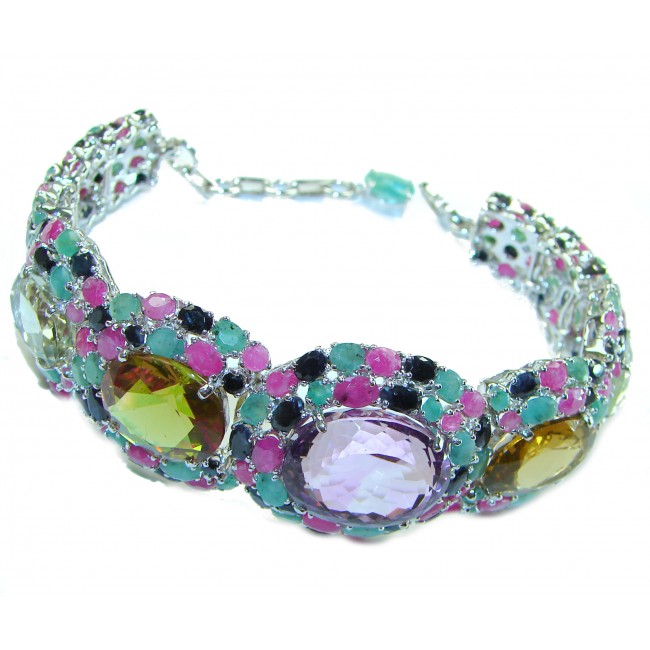 Her Majesty 245.5 carat Natural Multigem .925 Sterling Silver handcrafted Statement Bracelet