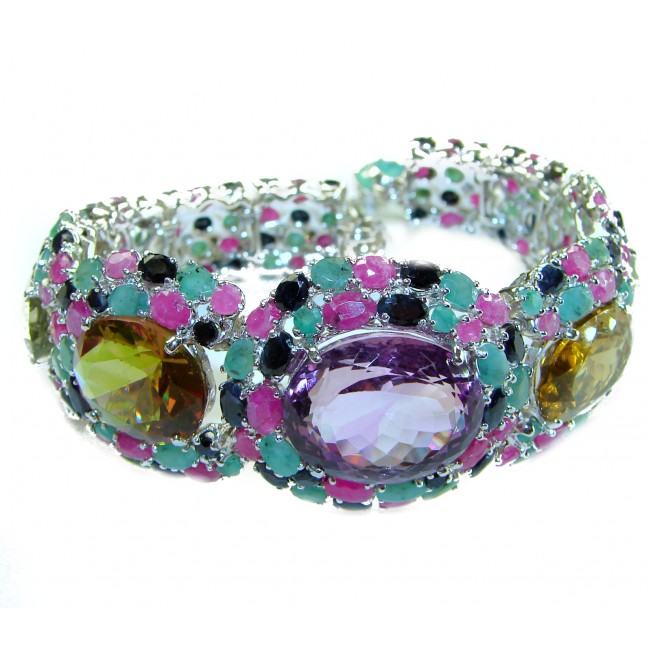 Her Majesty 245.5 carat Natural Multigem .925 Sterling Silver handcrafted Statement Bracelet