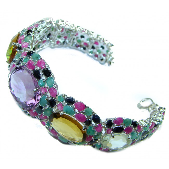 Her Majesty 245.5 carat Natural Multigem .925 Sterling Silver handcrafted Statement Bracelet