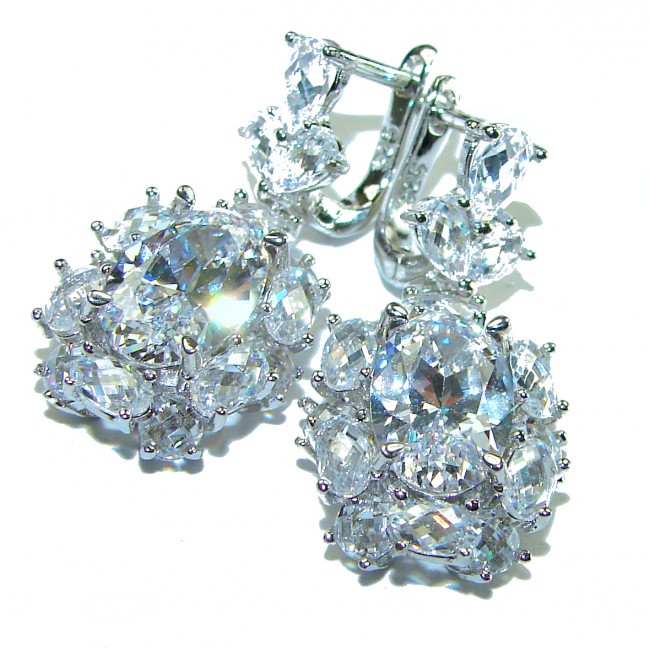 Allure Natural 10.2 carat White Topaz .925 Sterling Silver handcrafted earrings