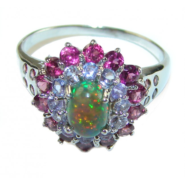 A COSMIC POWER Genuine 4.2 carat Black Opal .925 Sterling Silver handmade Ring size 8 3/4