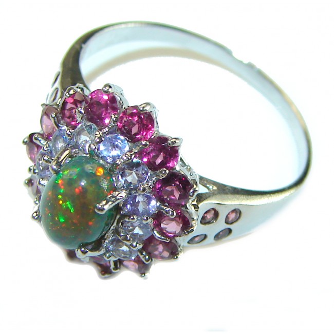 A COSMIC POWER Genuine 4.2 carat Black Opal .925 Sterling Silver handmade Ring size 8 3/4