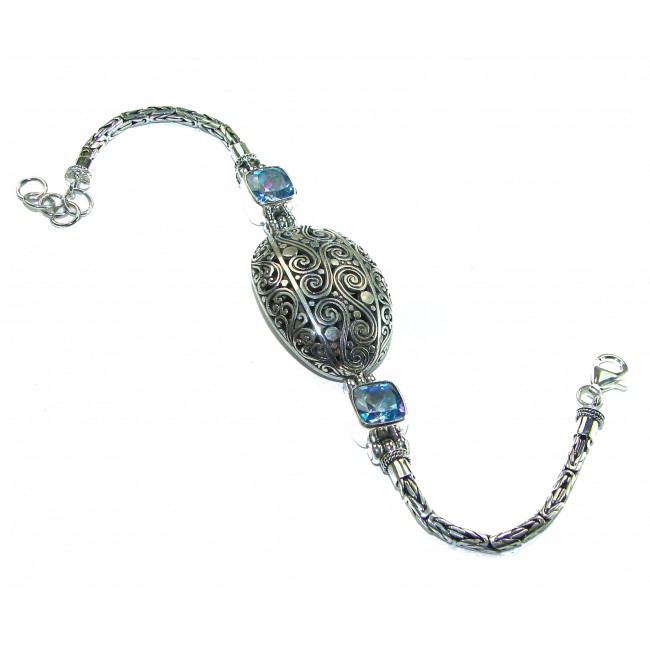 Bali Legacy 8.5 carat authentic Swiss Blue Topaz Floral Bracelet in .925 Sterling Silver