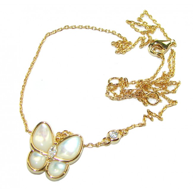 Precious Butterfly Blister Pearl 14K Gold over .925 Sterling Silver Necklace