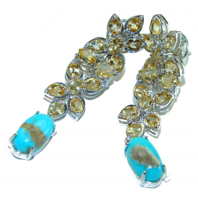 Luxurious Genuine Turquoise 12.5 Carat Citrine .925 Sterling Silver handcrafted Earrings