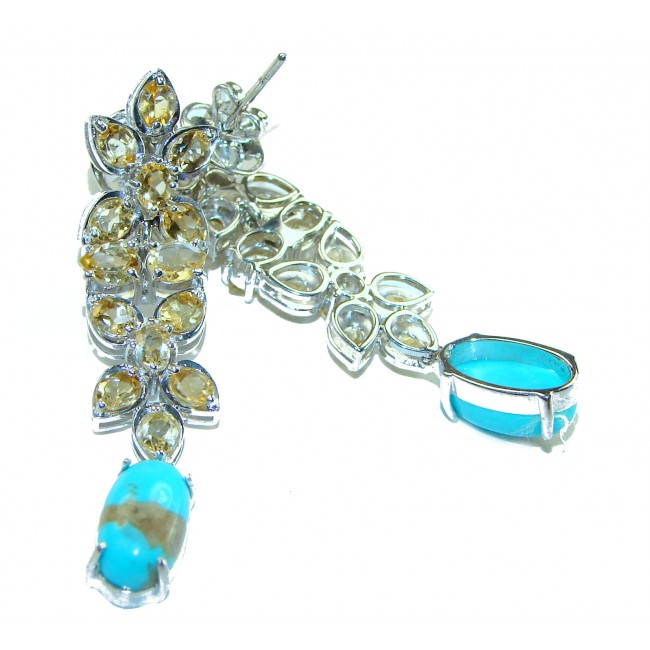 Luxurious Genuine Turquoise 12.5 Carat Citrine .925 Sterling Silver handcrafted Earrings