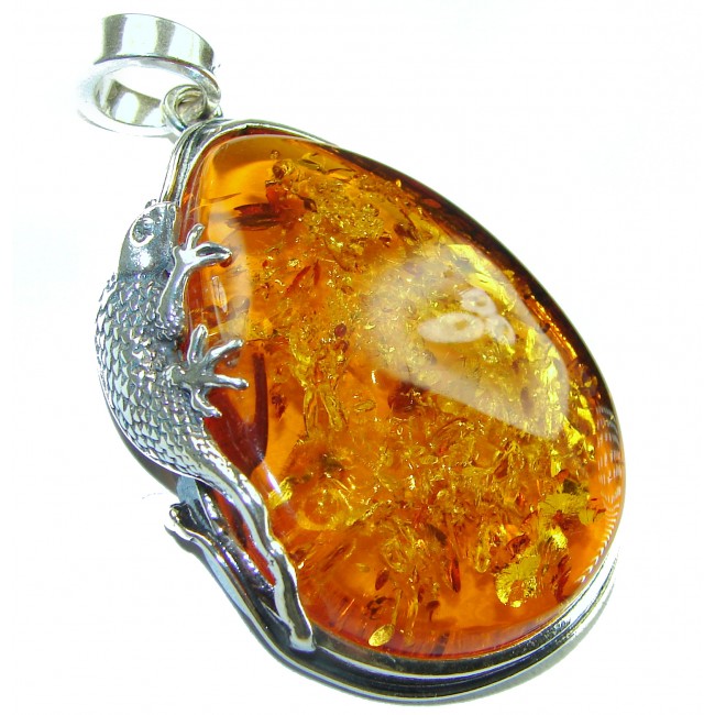 Silver Lizard authentic Golden Baltic Amber .925 Sterling Silver beautifully handcrafted Pendant