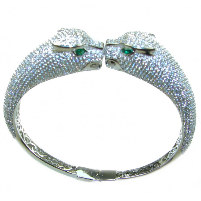 Luxurious Precious Panther Emerald White Topaz .925 Sterling Silver Bracelet