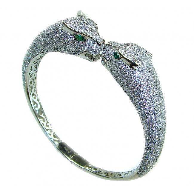 Luxurious Precious Panther Emerald White Topaz .925 Sterling Silver Bracelet