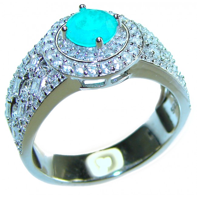 Round Cut 3.6 ctw Paraiba Tourmaline .925 Sterling Silver handcrafted Statement Ring size 9