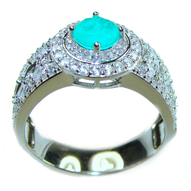 Round Cut 3.6 ctw Paraiba Tourmaline .925 Sterling Silver handcrafted Statement Ring size 9