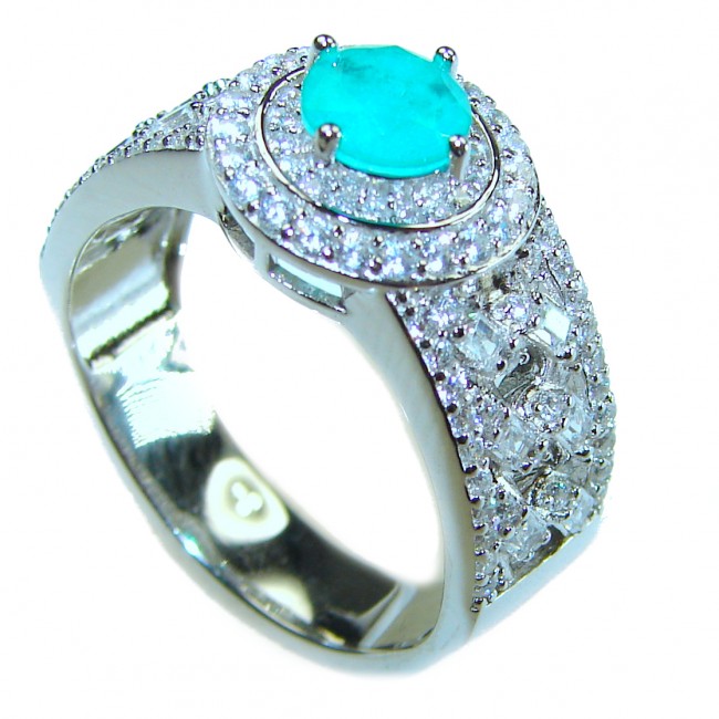 Round Cut 3.6 ctw Paraiba Tourmaline .925 Sterling Silver handcrafted Statement Ring size 9