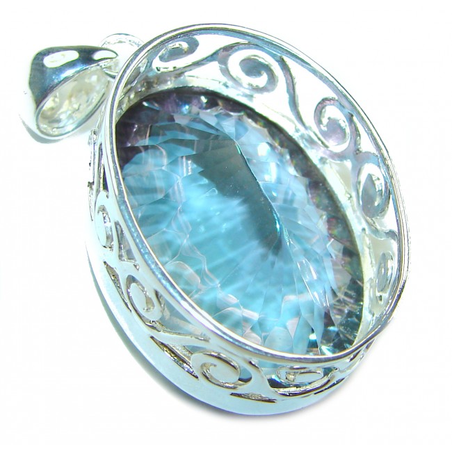 48.2 carat oval cut Mystic Aurora Topaz .925 Sterling Silver handcrafted Pendant