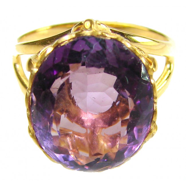 Dramatic design 8.8 carat Amethyst 14K Gold over .925 Sterling Silver Handcrafted Ring size 8