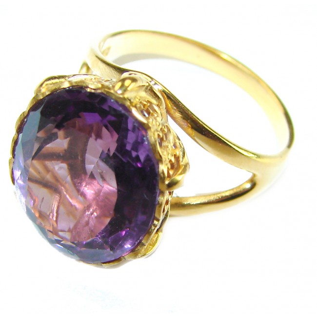 Dramatic design 8.8 carat Amethyst 14K Gold over .925 Sterling Silver Handcrafted Ring size 8