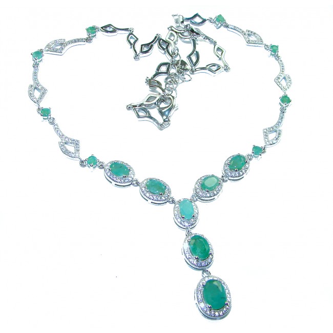 Vintage style Timless Treasure 33.5 carat Colombian Emerald .925 Sterling Silver handcrafted necklace