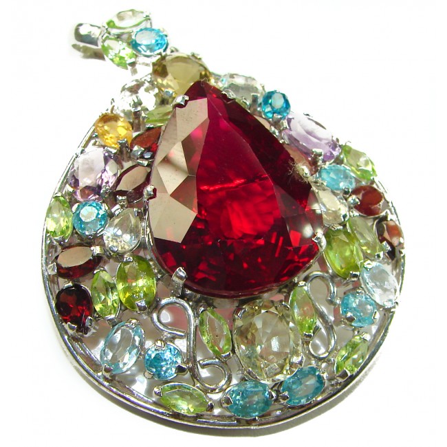 The Crimson Flame Genuine 47.5 carat Ruby .925 Sterling Silver handmade Pendant - Brooch