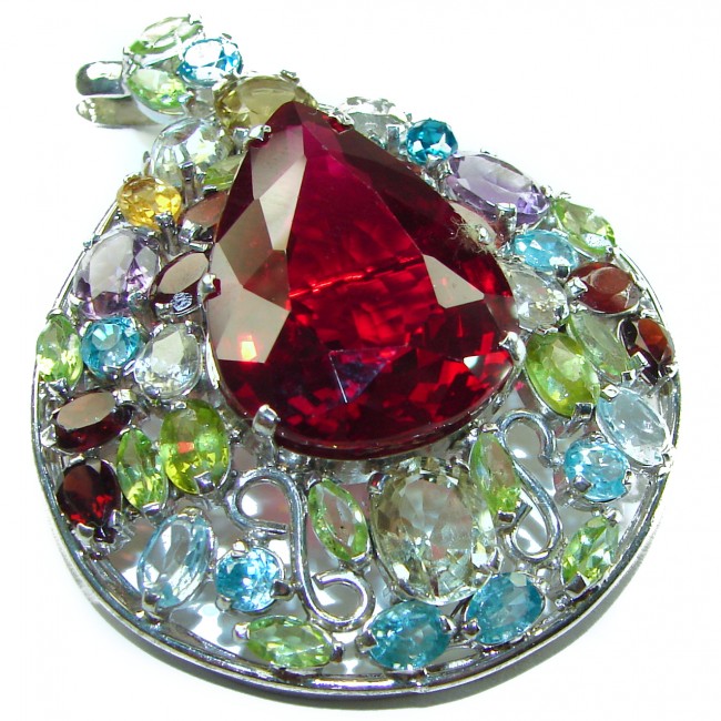 The Crimson Flame Genuine 47.5 carat Ruby .925 Sterling Silver handmade Pendant - Brooch