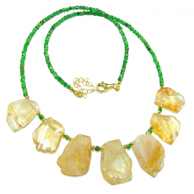 Camilla genuine Citrine Chrome Diopside .925 Sterling Silver handcrafted Statement necklace