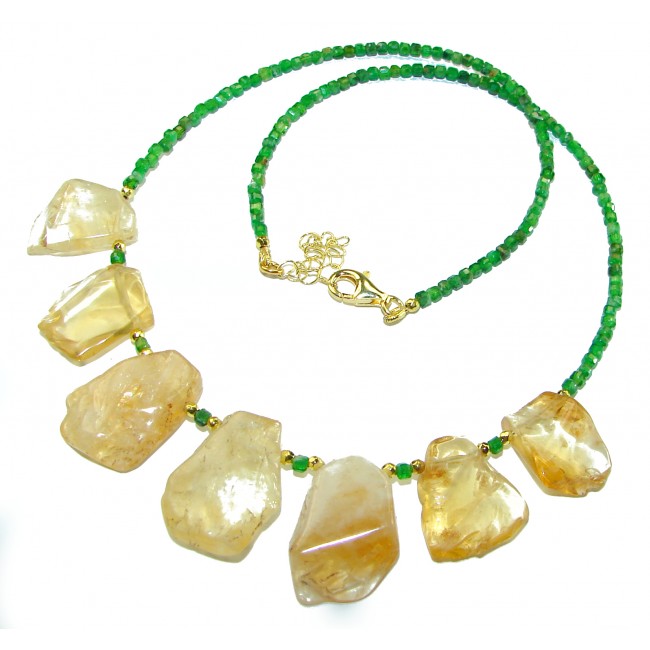 Camilla genuine Citrine Chrome Diopside .925 Sterling Silver handcrafted Statement necklace