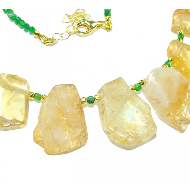 Camilla genuine Citrine Chrome Diopside .925 Sterling Silver handcrafted Statement necklace