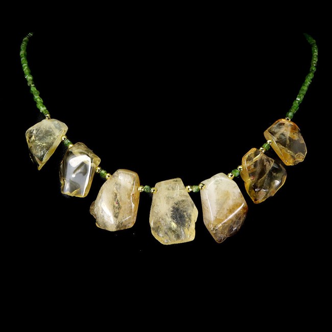 Camilla genuine Citrine Chrome Diopside .925 Sterling Silver handcrafted Statement necklace