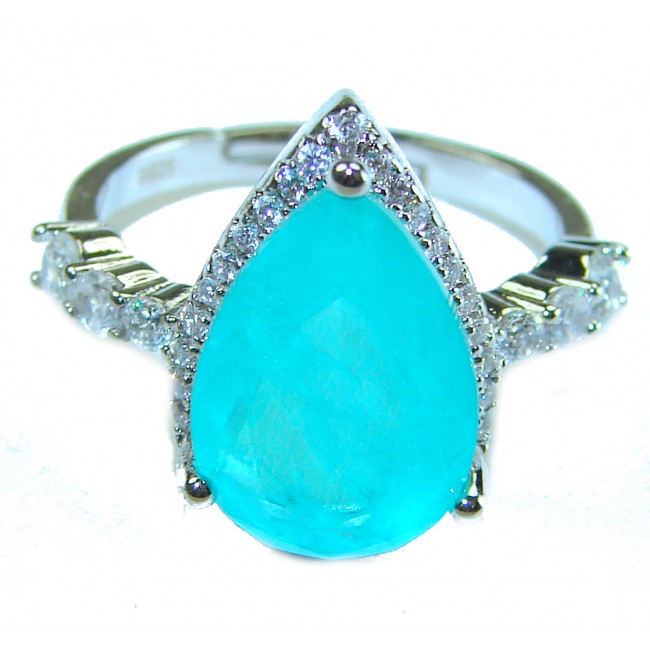 Luxurious Pear Cut 7.5 ctw Paraiba Tourmaline .925 Sterling Silver handcrafted Statement Ring size 7 1/4