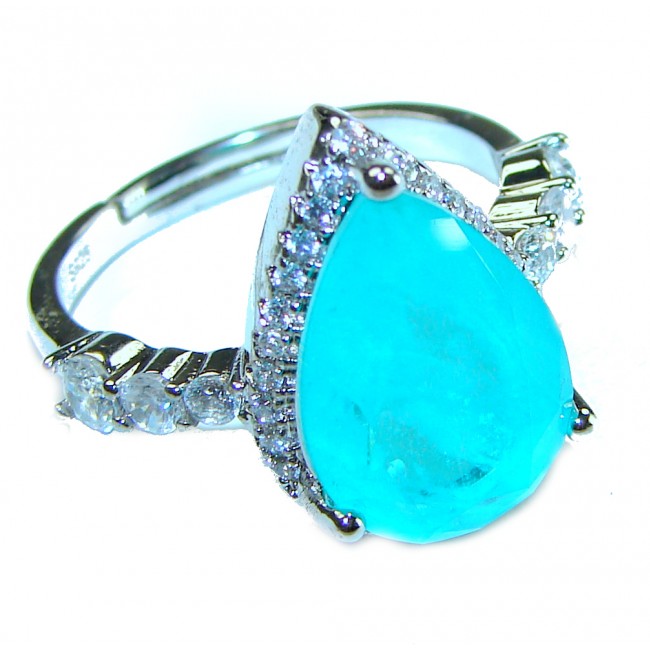 Luxurious Pear Cut 7.5 ctw Paraiba Tourmaline .925 Sterling Silver handcrafted Statement Ring size 7 1/4